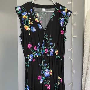 Black floral mid dress